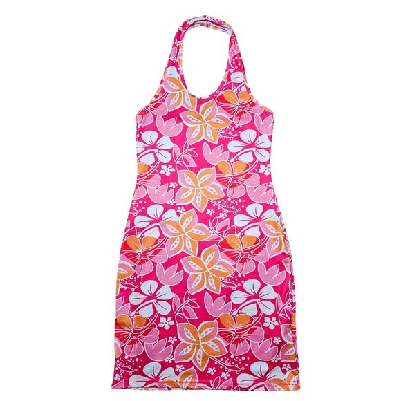 Shein Swimsuit Cover-up Pool Beach Dress Pink Orange Floral Midi Soft Stretchy - Picture 1 of 12